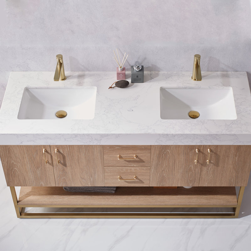 Wade Logan® Annice 60'' Double Bathroom Vanity with Stone Top & Reviews
